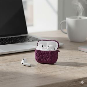 Heyday Earbud Case Cover for Airpods gen1/gen2 Black Cherry Cheetah velour
